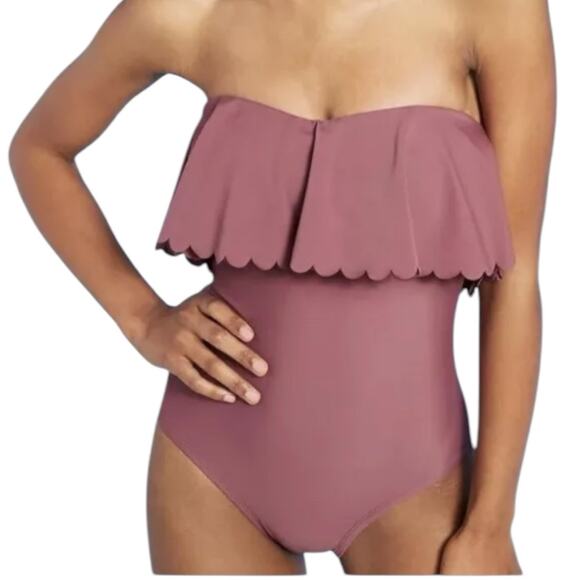 Kona Sol Women's Scalloped Flounce One Piece Swimsuit Size Large Mulberry NWT - Picture 1 of 6